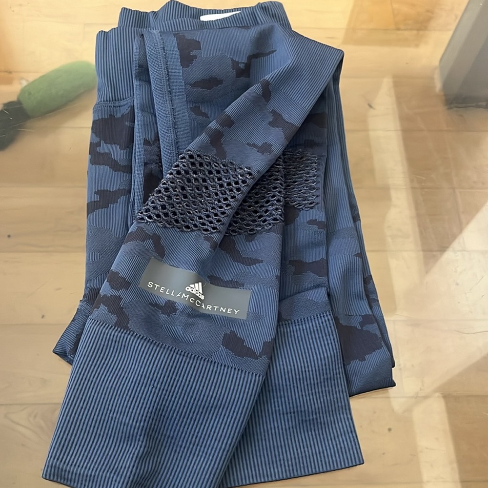 Adidas By Stella McCartney Blue Camo Leggings Mesh Cutouts small